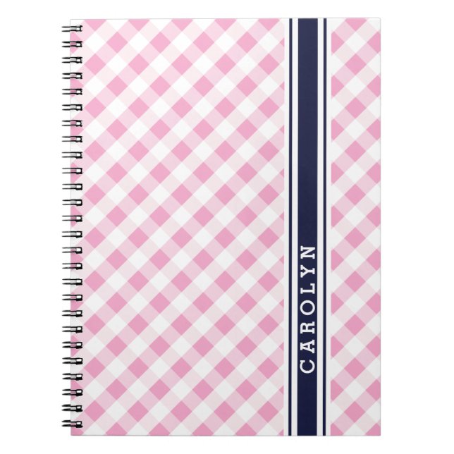 Chic Preppy Pink Marine Gingham Muster Monogramm Notizblock (Vorderseite)