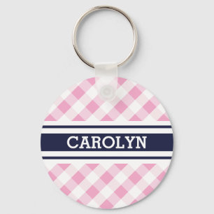 Chic Preppy Pink Marine Gingham Muster Monogramm Schlüsselanhänger