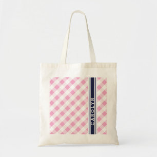 Chic Preppy Pink Marine Gingham Muster Monogramm Tragetasche
