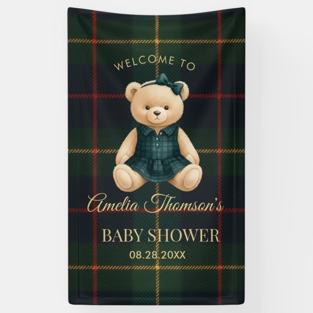 Chic Preppy Teddy Bear Baby Shower Banner (Vertikal)