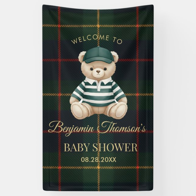 Chic Preppy Teddy Bear Baby Shower Banner (Vertikal)