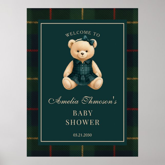 Chic Preppy Teddy Bear Baby Shower Welcome  Poster (Vorne)