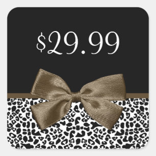 Chic Price Tags Brown Ribbon Trendy Leopard Print Quadratischer Aufkleber