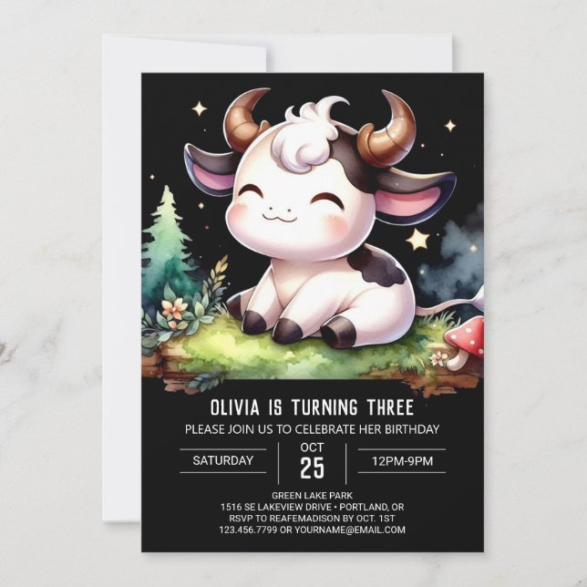 Chic Printable Cow Birthday Einladung (Vorderseite)
