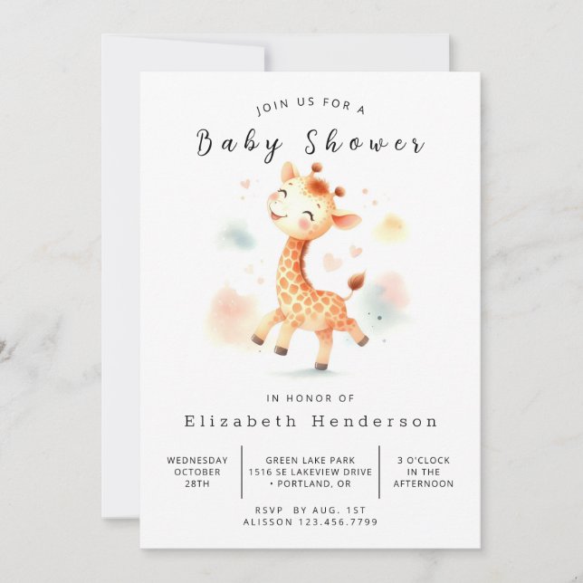 Chic Printable Giraffe Baby Dusche Einladung (Vorderseite)