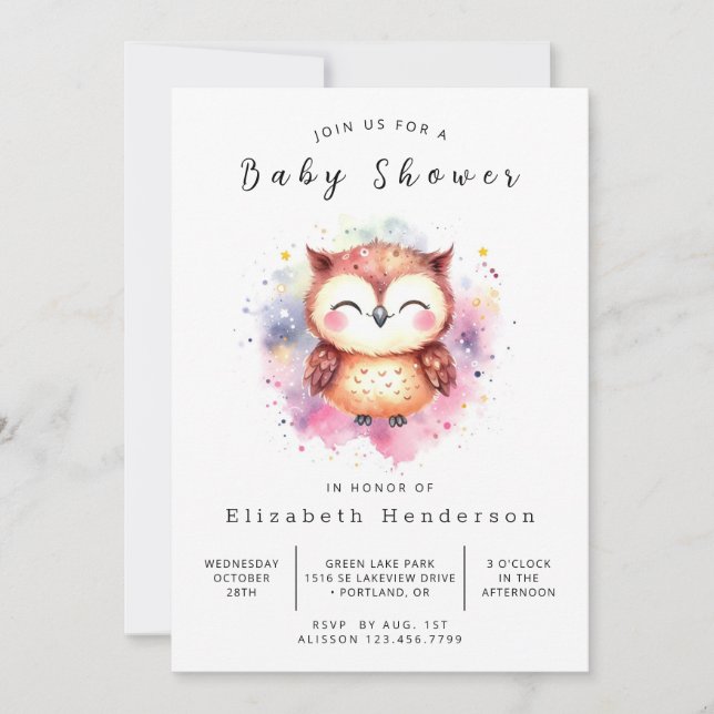 Chic Printable Owl Baby Dusche Einladung (Vorderseite)