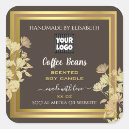 Chic Product Packaging Labels mit Logobraun Gold Quadratischer Aufkleber