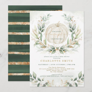 Chic Pumpkin Greenery Gold Fall Wreath Baby Shower Einladung