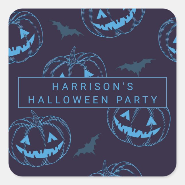 Chic Pumpkins Bats Halloween Quadratischer Aufkleber (Vorderseite)