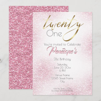Chic Pure Pink Glitzer und Gold 21. Einladung