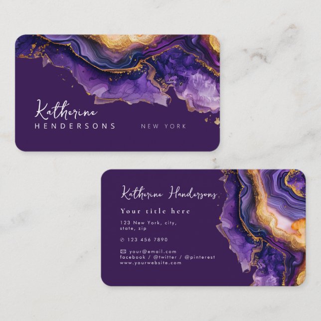 Chic Purple Agate gold glitter marble Professional Visitenkarte (Vorne/Hinten)