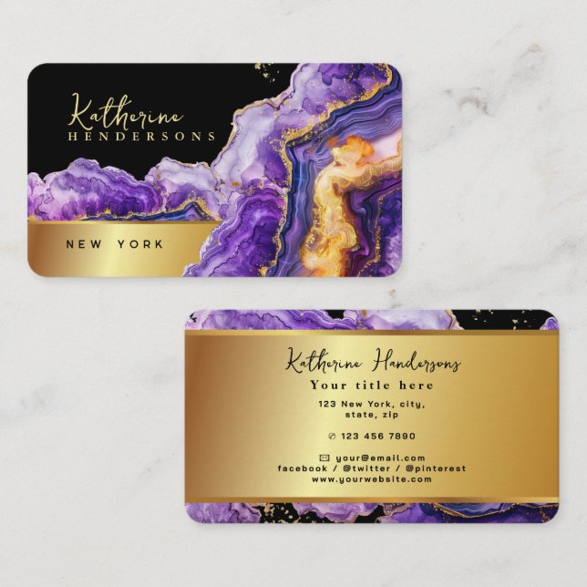 Chic Purple Agate gold glitter marble Professional Visitenkarte (Vorne/Hinten)