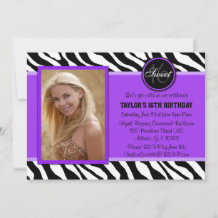Chic Purple and Black Zebra Imprimer Invitation ph