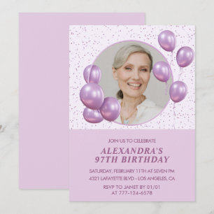 Chic Purple Ballons Foto 97. Geburtstag Einladung