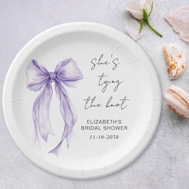 Chic Purple Bow Watercolor Bridal Shower Pappteller (Chic Purple Bow Watercolor Bridal Shower Paper Plates)