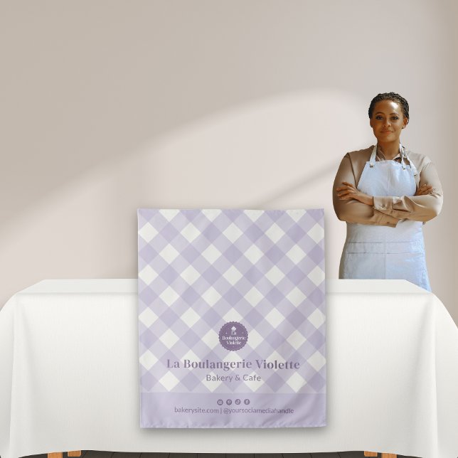 Chic Purple Checker Bakery Logo Event Table Runner Wandteppich (Von Creator hochgeladen)