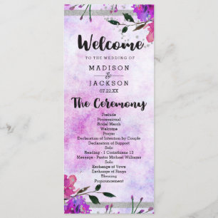Chic Purple Floral & Silver Wedding Programme
