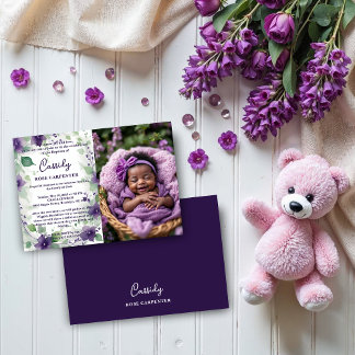 Chic Purple Garland Floral Photo Christening Baby Einladung