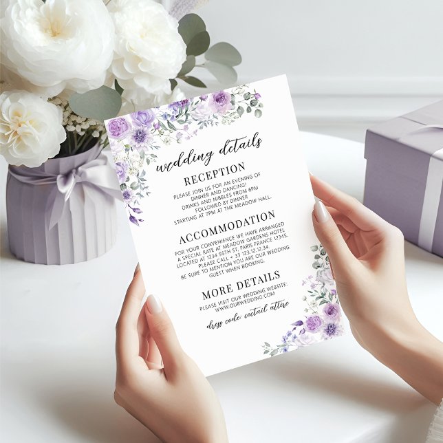 Chic Purple Lavender Floral Mariage Détails Cartes (Créateur téléchargé)