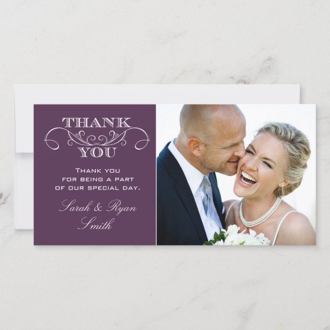 Chic Purple Mariage Photo Merci Cartes (Devant)