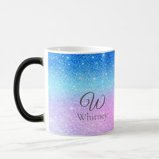Chic Purple Ombre Blue Glitter Modern              Verwandlungstasse (Links)