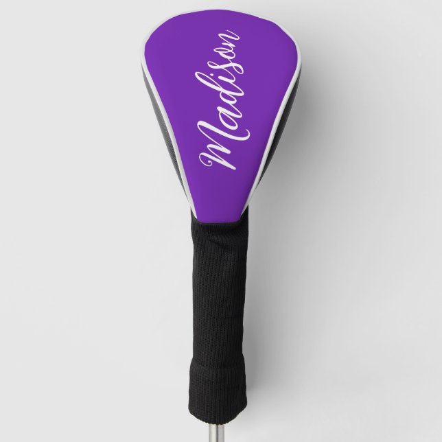 Chic Purple Personalized Name Handwritten Script Golf Headcover (Vorderseite)