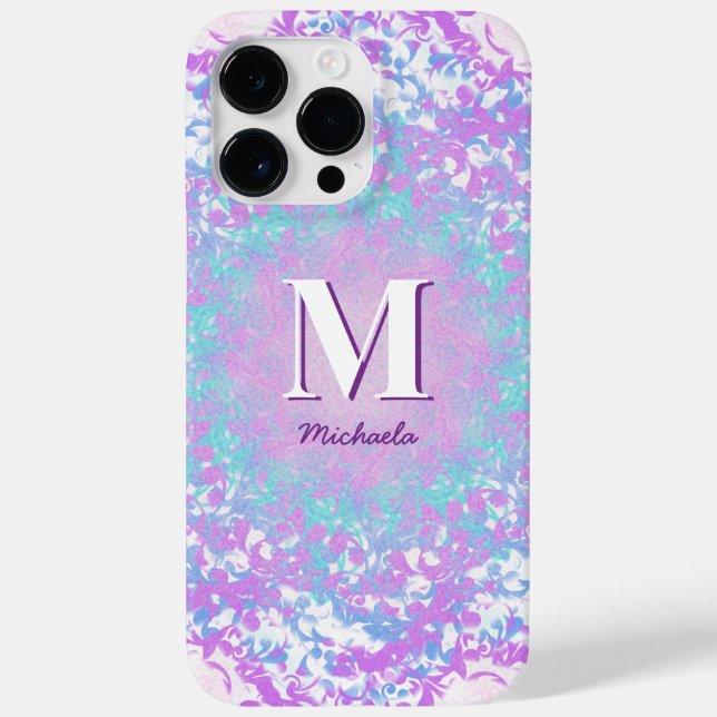 Chic Purple Retro Monogramm Case-Mate iPhone 14 Pro Max Hülle (Rückseite)