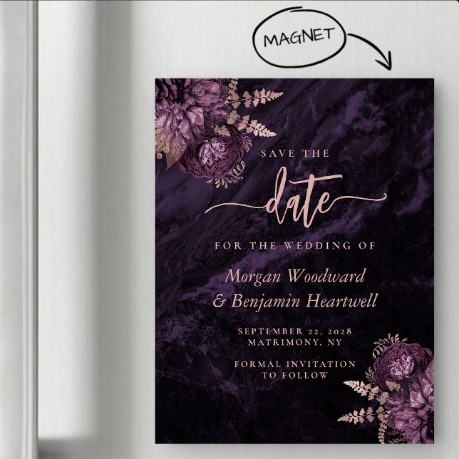 Chic Purple Rose Gold Floral Wedding Save the Date Magneteinladung (Von Creator hochgeladen)