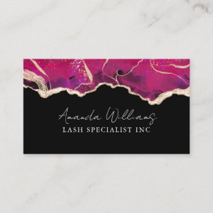 Chic QR Code Rosa Schwarz-Gold-Glitzer-Marmor Visitenkarte