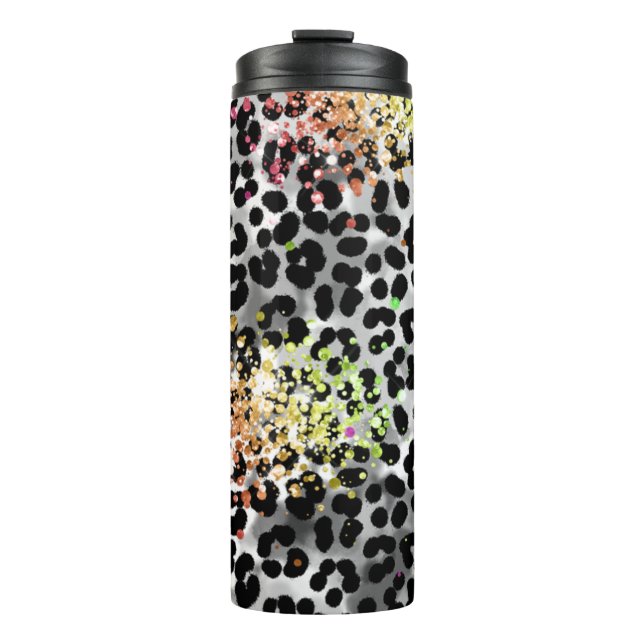 *~* Chic QR Peach Glitzer Tierleopard Spots Thermosbecher (Vorderseite)