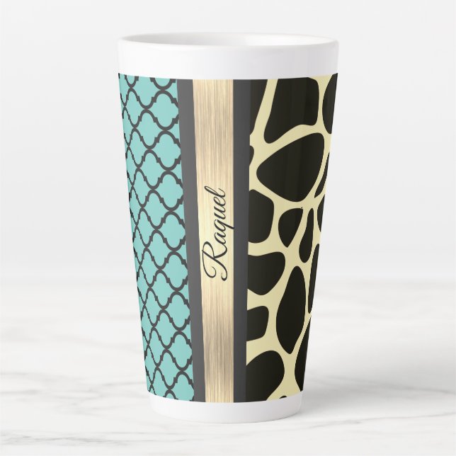 Chic Quartrefoil Giraffe Drucken Personalisiert Milchtasse (Vorderseite)