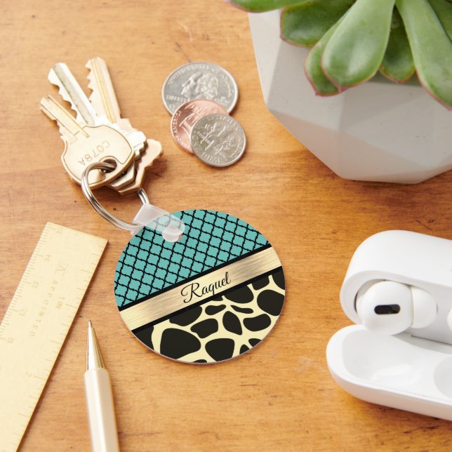 Chic Quatrefoil Giraffe Print Schlüsselanhänger (Schreibtisch)