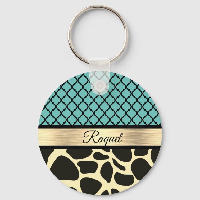 Chic Quatrefoil Giraffe Print Schlüsselanhänger (Vorderseite)