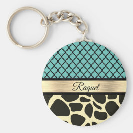 Chic Quatrefoil Giraffe Print Schlüsselanhänger