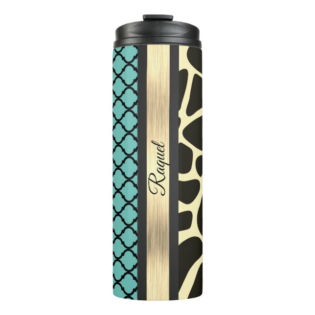 Chic Quatrefoil Giraffe Print Thermosbecher (Vorderseite)