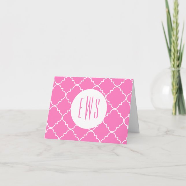 Chic Quatrefoil Monogramm Faltene Mitteilungskarte (Vorderseite)