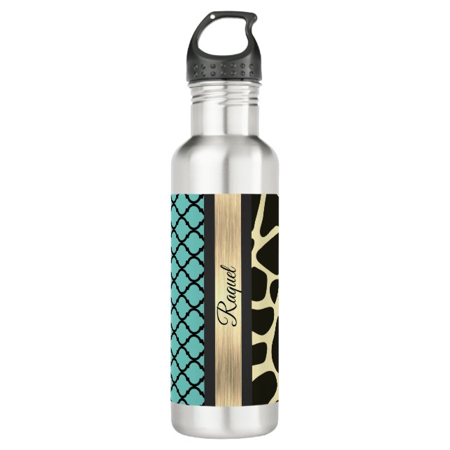 Chic Quatrefolie Giraffe Personalisiert drucken Edelstahlflasche (Vorderseite)