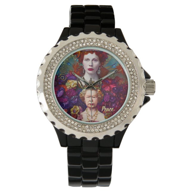 Chic Queen Elizabeth II Royal Blue und Red Armbanduhr (Vorderseite)