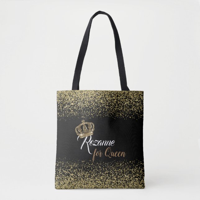 Chic Queen Name Crown Gold Glitzer Tasche (Vorderseite)