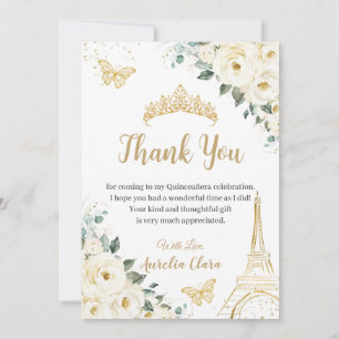 Chic Quinceañera Ivory Floral Eiffel 16. Geburtsta Dankeskarte