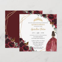 Chic Quinceañera Rich Burgundy Red Floral Tiara