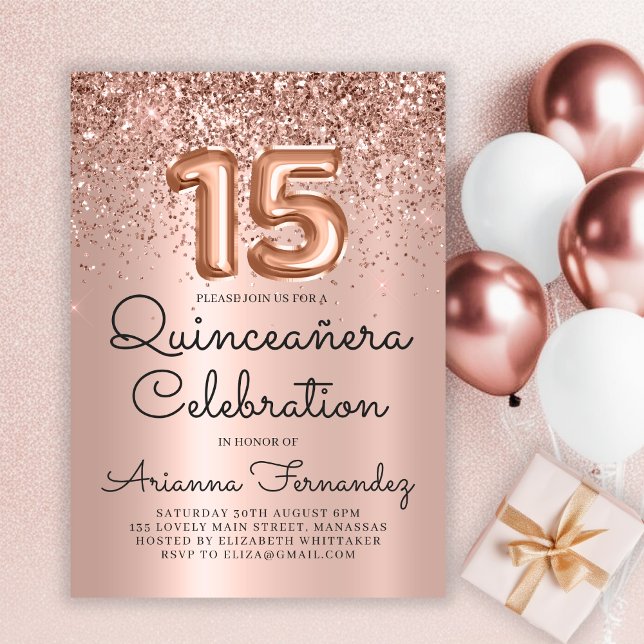 Chic Quinceañera Rose Gold Glitzer 15. Geburtstag Einladung (Von Creator hochgeladen)