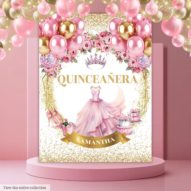 Chic Quinceañera Tapestry Rosa Kleid Gold Crown Wandteppich (Chic Quinceañera Tapestry Pink Dress Gold Crown

)
