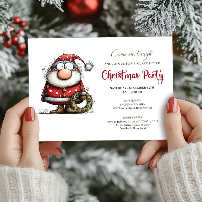 Chic Quirky Santa Claus Cartoon Party Invitation Einladung (Chic Quirky Santa Claus Cartoon Party Invitation)