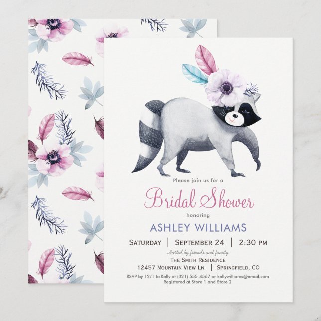 Chic Raccoon Bridal Dusche Einladung (Vorne/Hinten)