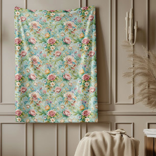 Chic Raffined Rokoko Floral Soft Pastel Elegante Fleecedecke