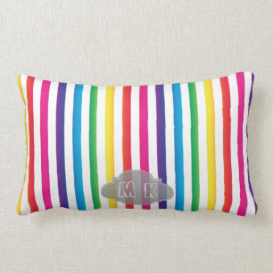 Chic Rainbow Color Stripes Muster Custom Monogram Lendenkissen