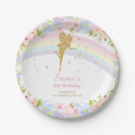 Chic Rainbow Fairy Girl Birthday Pink Floral Pappteller