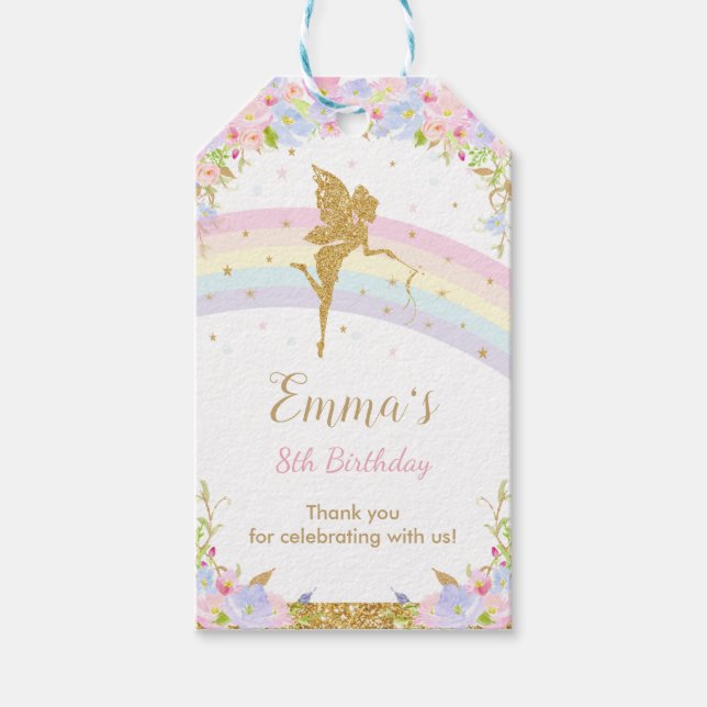 Chic Rainbow Fairy Girl Birthday Vielen Dank Geschenkanhänger (Vorderseite)