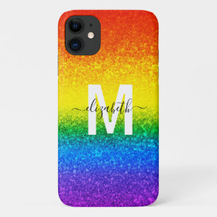 Chic Rainbow Glitzer Stripes Monogramm Name Case-Mate iPhone Hülle